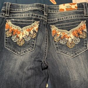 Miss Me Boot Cut Jeans with Orange and White Embroidery